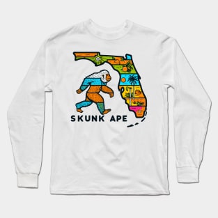 Florida Skunk Swamp Ape - Map of Florida with Bigfoot Sasquatch Image Long Sleeve T-Shirt